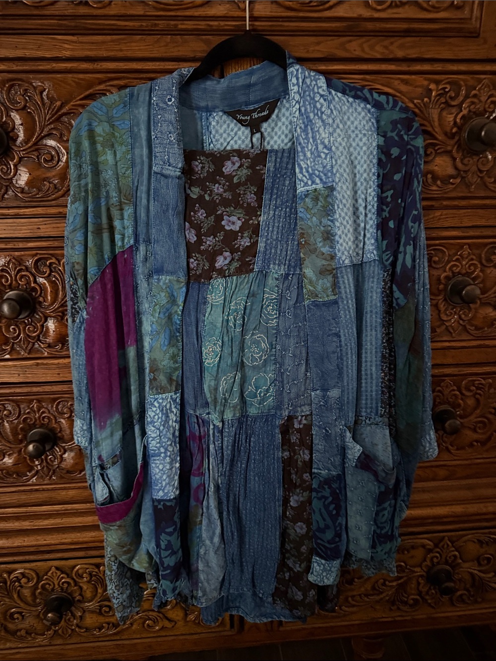 2 Piece set Young Threads Blue Patchwork 2 piece Set - Picture 3 of 9